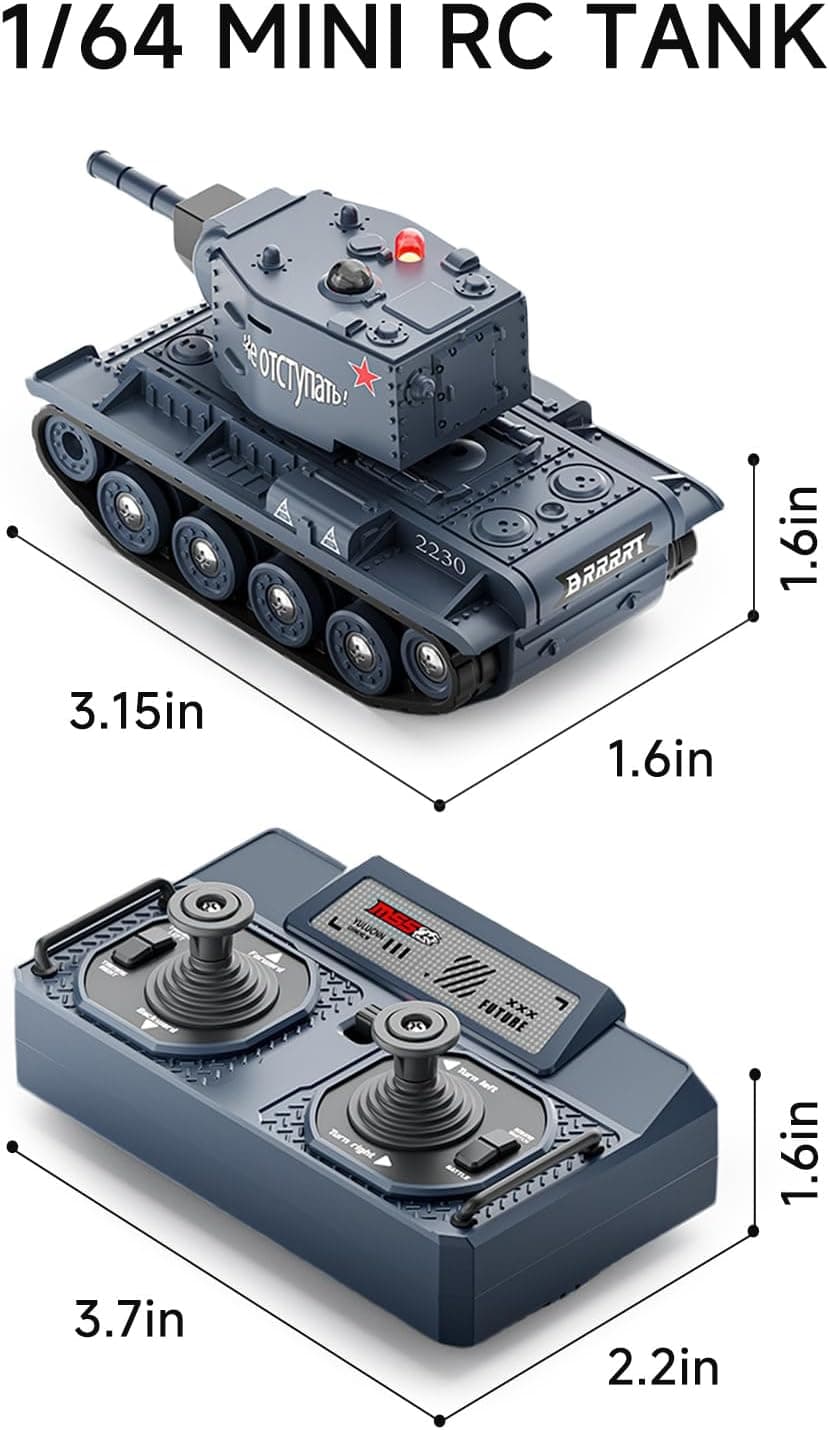 BRRRRT 1:64 Mini RC Battle Tank with 330° Rotating Turret — view 2