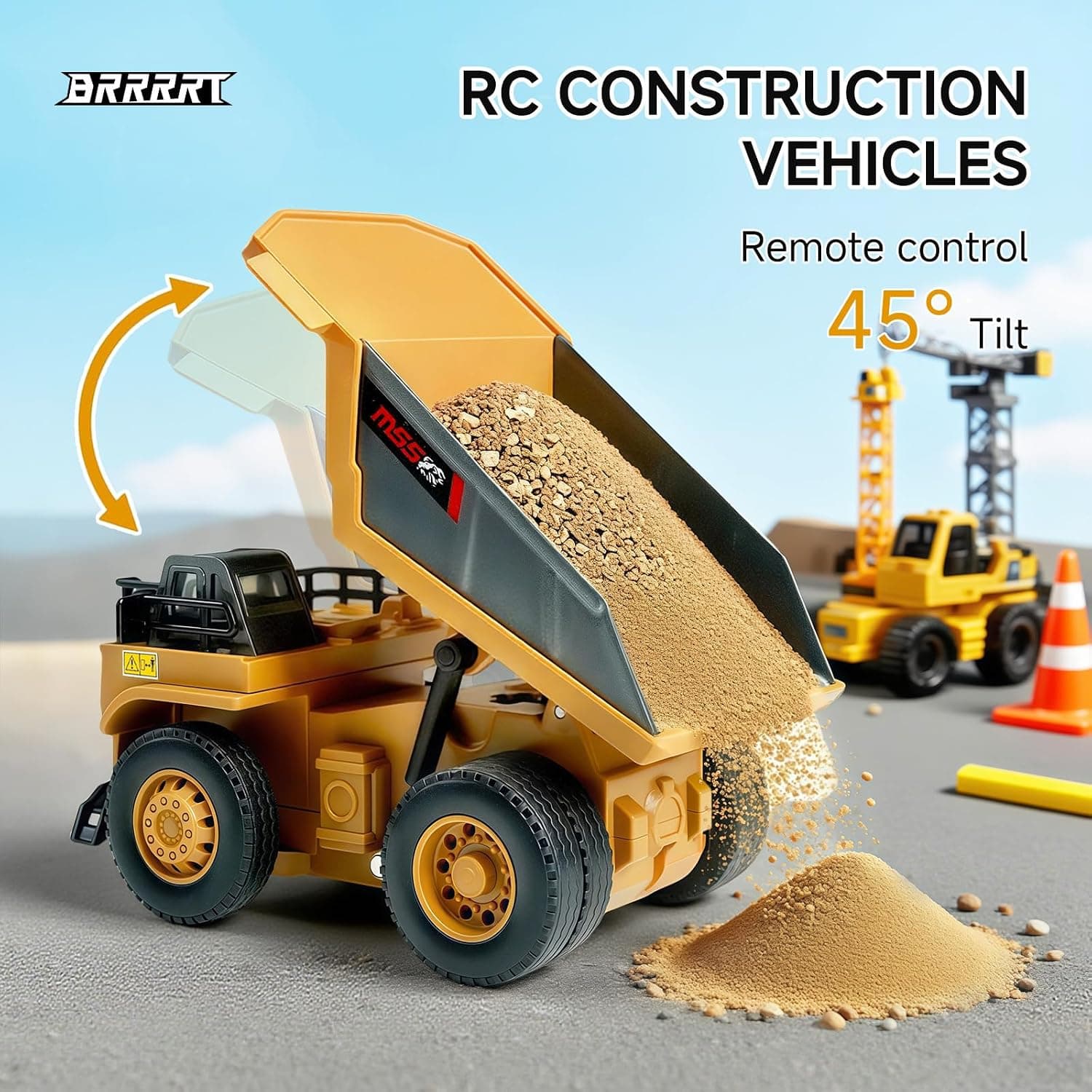 BRRRRT 1:64 Mini RC Dump Truck, 8-Channel Full Proportional Remote Control — view 7